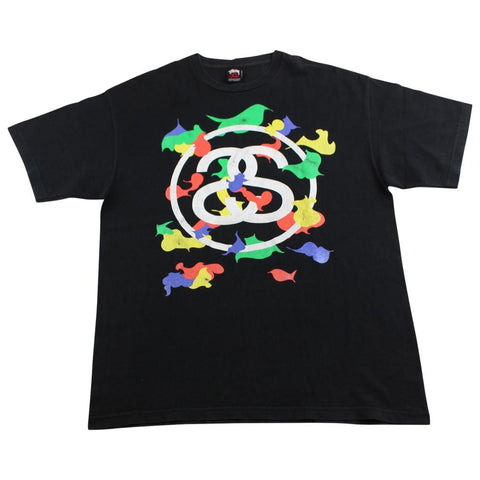 T-shirt noir avec logo double S de Stussy Birds