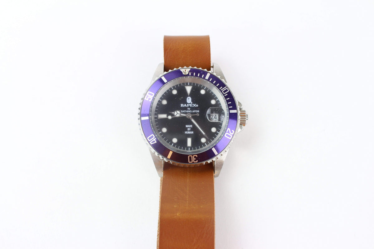 Bapex purple silver leather strap - SaruGeneral