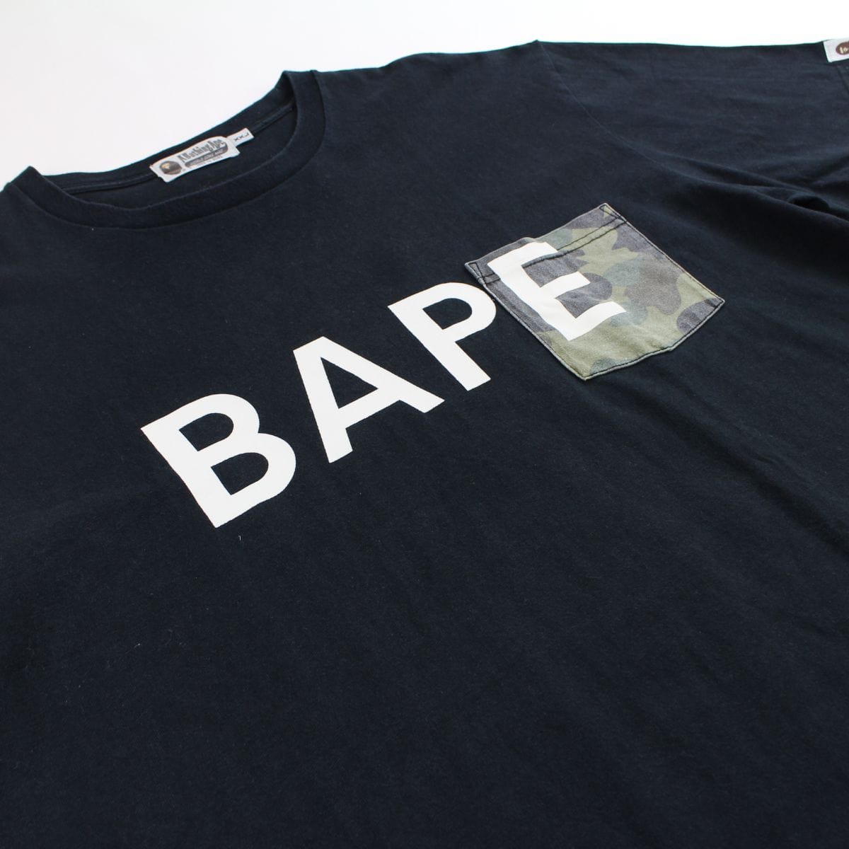 Bape 1st Green Camo Pocket Text Tee Black - SaruGeneral