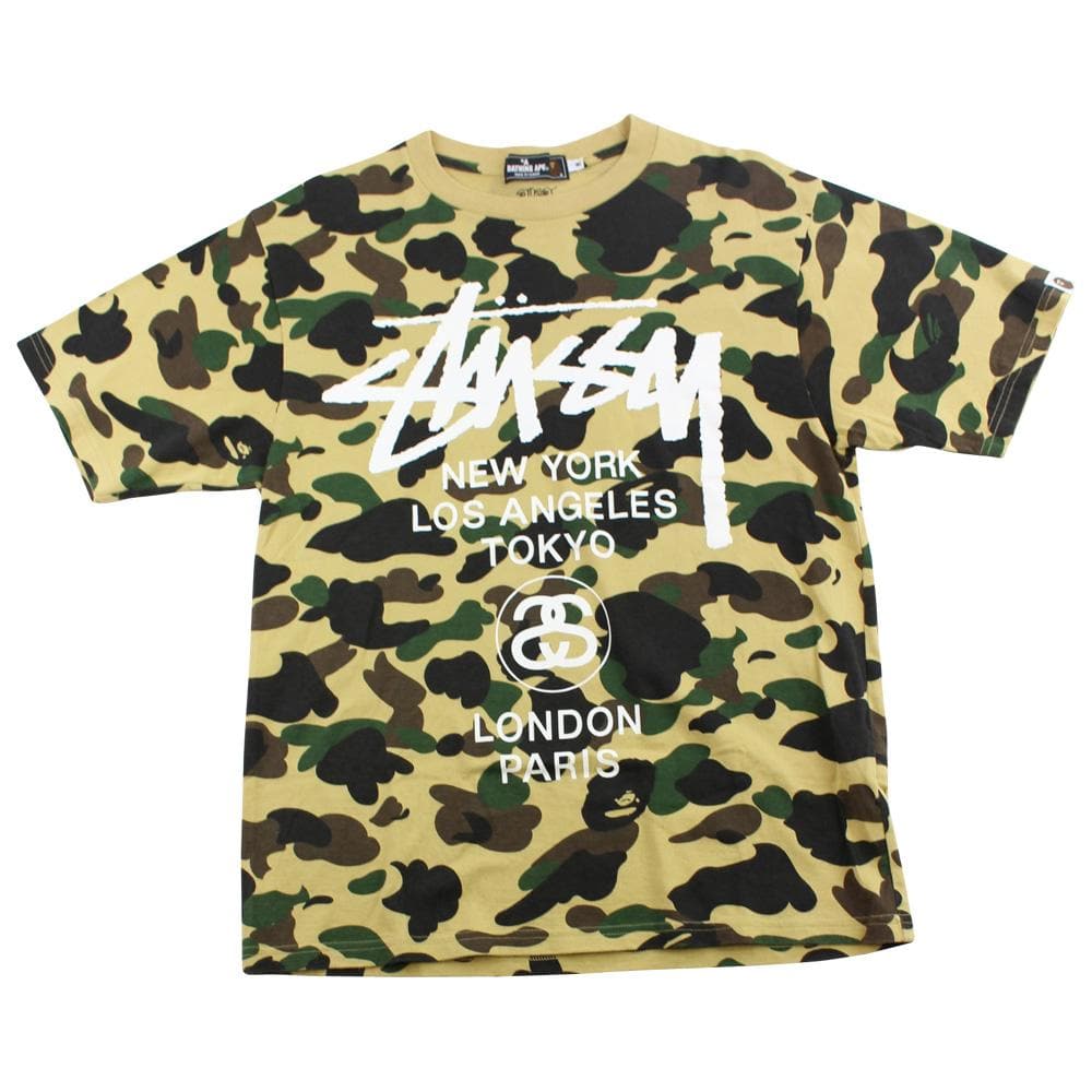 Bape x Stussy 1st Yellow Camo Logo Tee - SaruGeneral