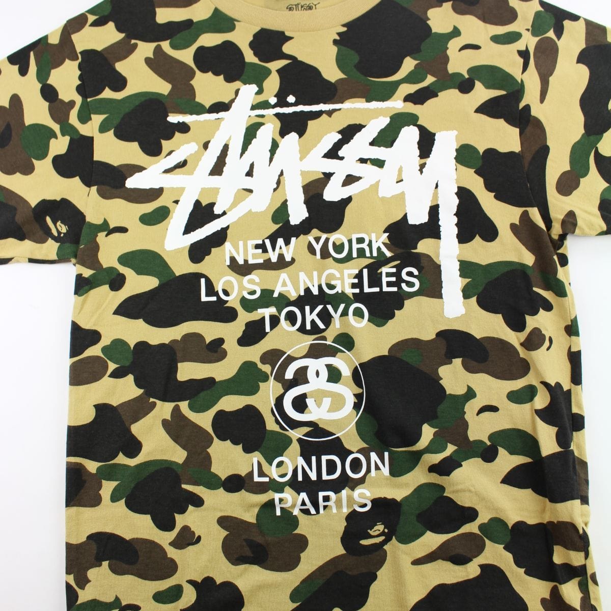 Bape x Stussy 1st Yellow Camo Logo Tee - SaruGeneral