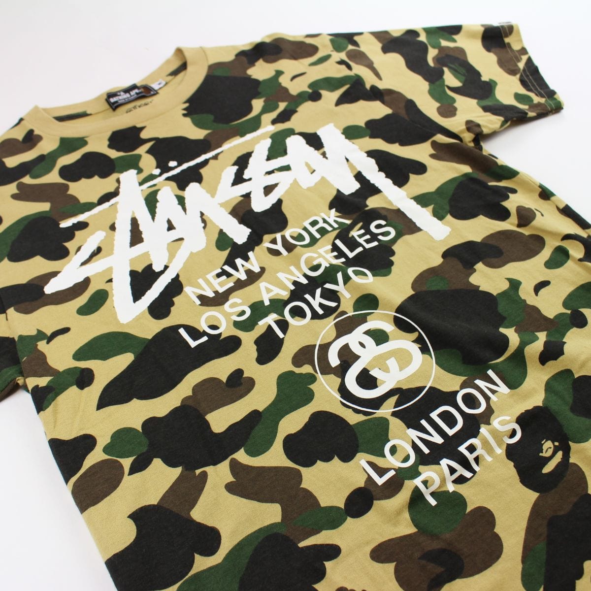 Bape x Stussy 1st Yellow Camo Logo Tee - SaruGeneral