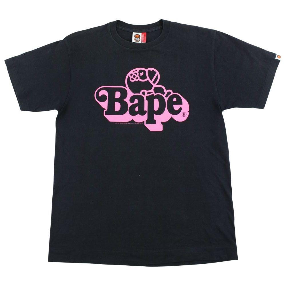 Bape Sleeping Milo Pink Text Tee Black - SARUUK