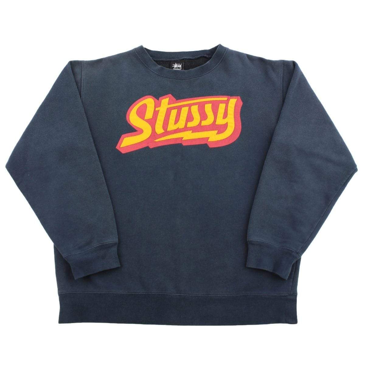 Stussy Lightning Underline Logo Crewneck Navy - SaruGeneral