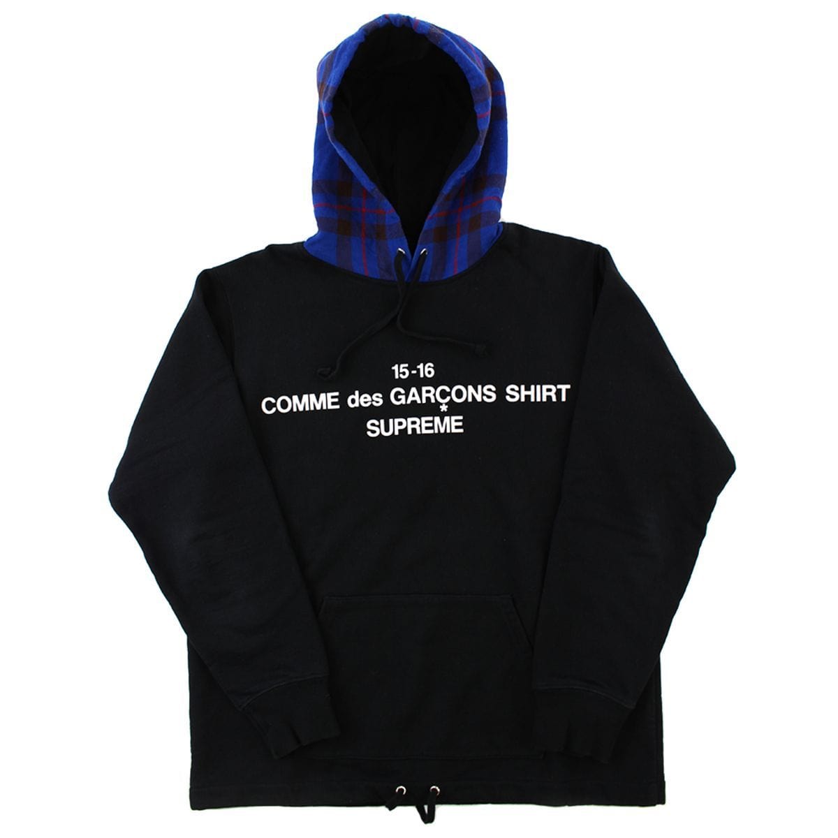 Supreme x CDG Blue Plaid Hoodie Black - SaruGeneral