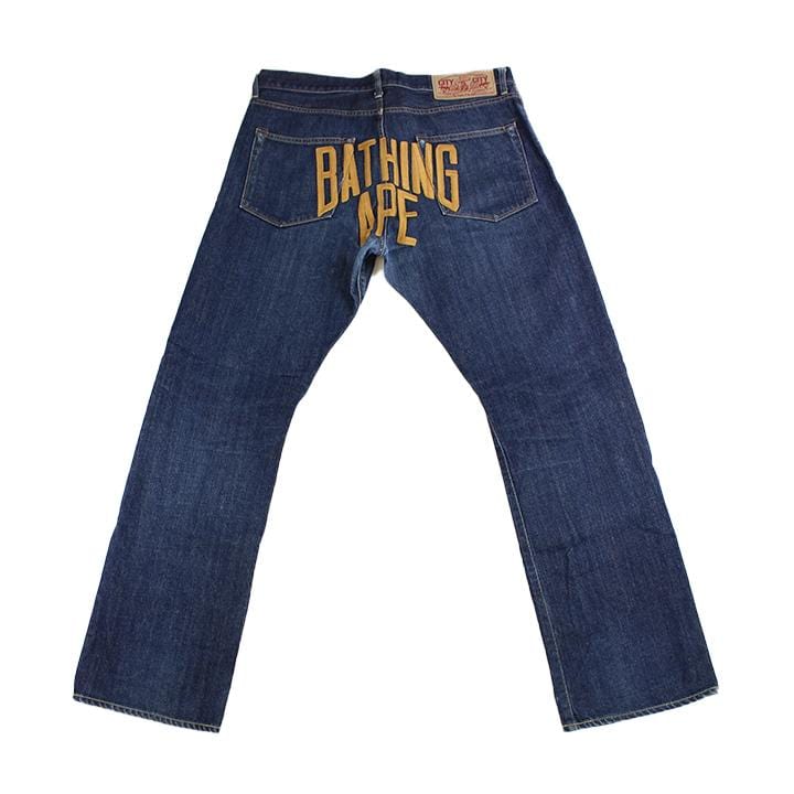 Bape Text Denim Jeans Dark Blue - SaruGeneral