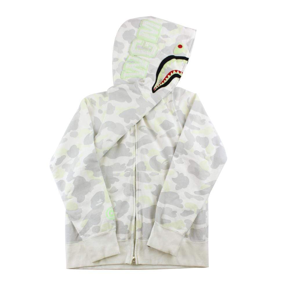 Bape White Camo Shark Full Zip Hoodie - SaruGeneral