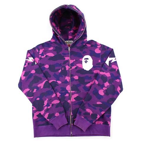 Bape Ape Logo Purple Camo Fullzip Hoodie - SaruGeneral