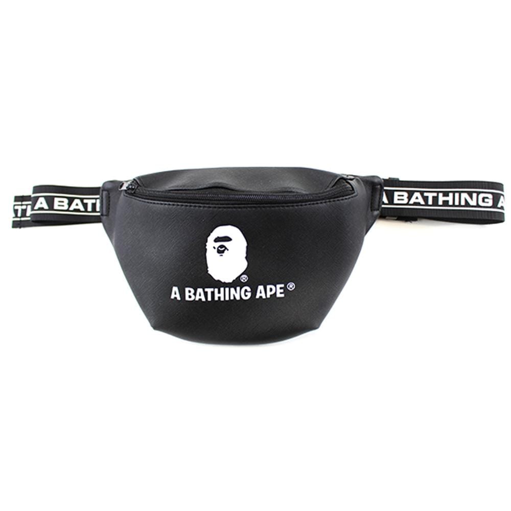 Bape Black Bathing Ape Text Hip Bag - SaruGeneral
