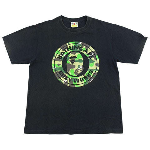 T-shirt Bape ABC Green Camo Busy Works avec logo noir