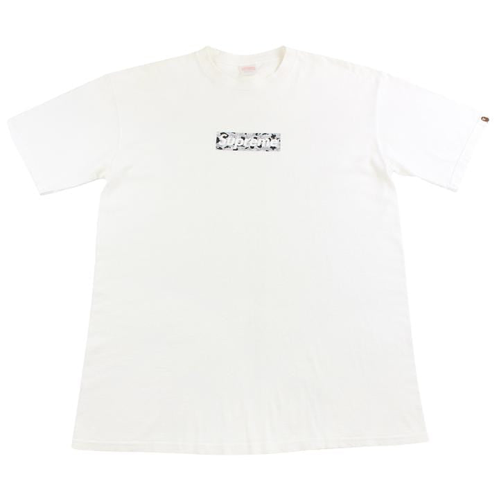 bape x supreme grey psyche camo box logo tee white 1999-2000 - SaruGeneral