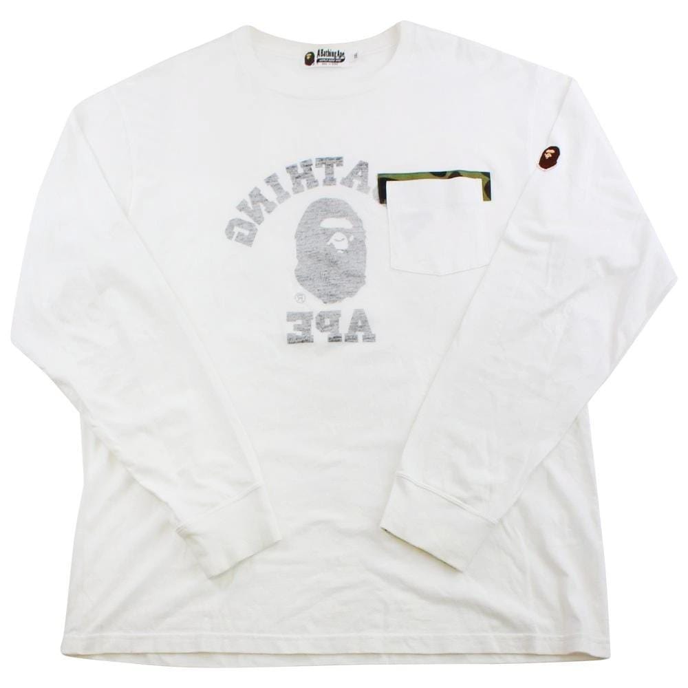 Bape backwards college logo pocket ls white - SaruGeneral