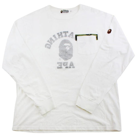 Bape - Veste de survêtement blanche avec logo universitaire à l'envers