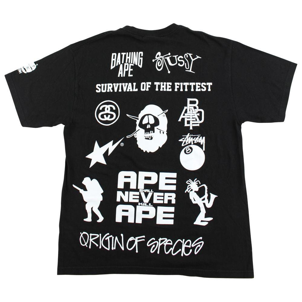 Bape x Stussy Survival of The Fittest Logo Tee Black - SARUUK