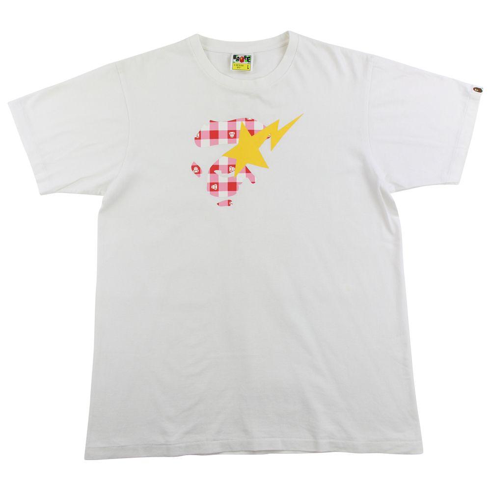 Bape tartan Ape Face Bapesta Logo Tee White - SARUUK